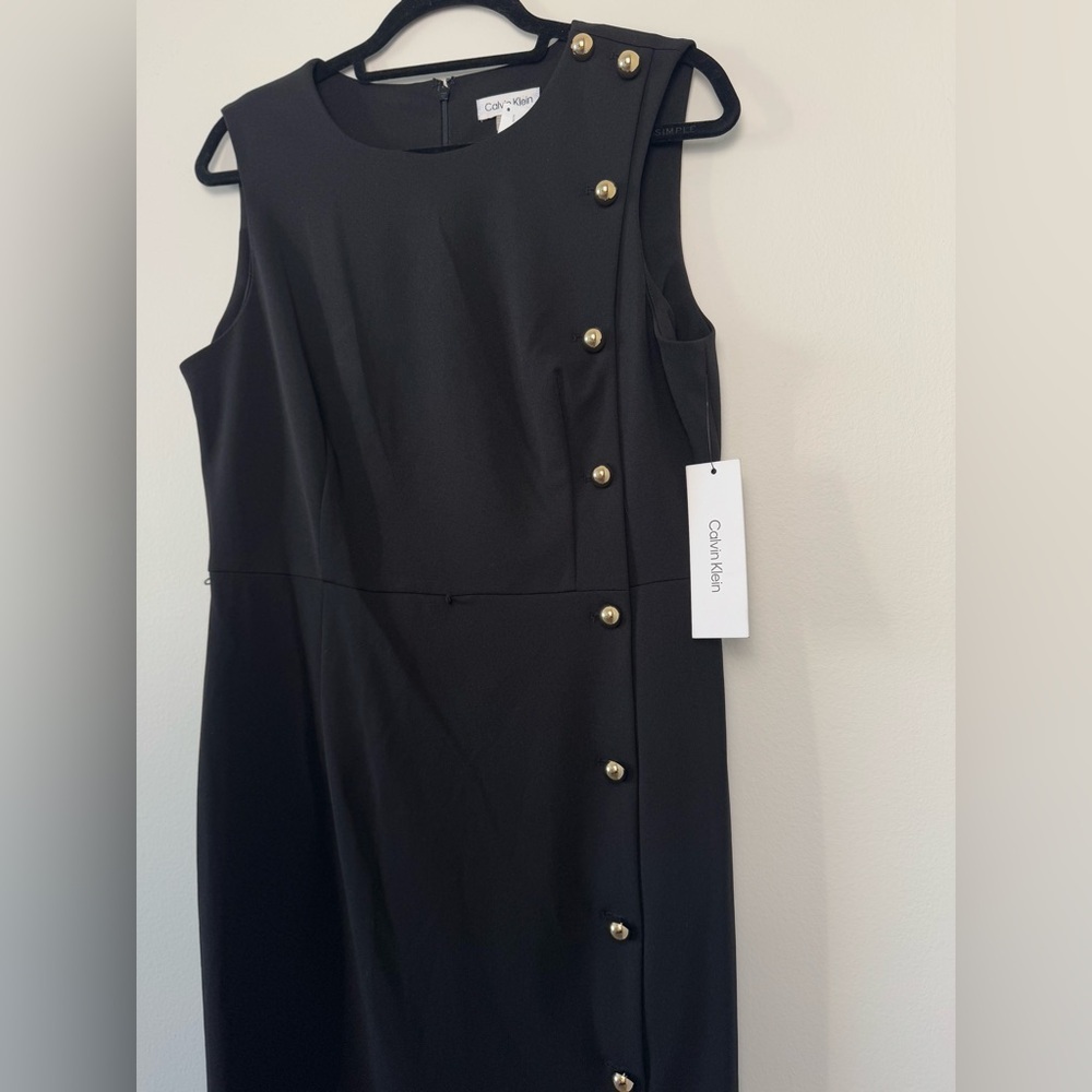 Calvin Klein Black Golden Faux Button Accent Sheath Dress, size 12 (new) - Picture 3 of 6